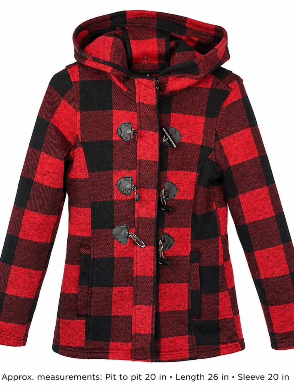Madden Girl Red Black Buffalo Plaid Hooded Toggle Coat Women’s Small